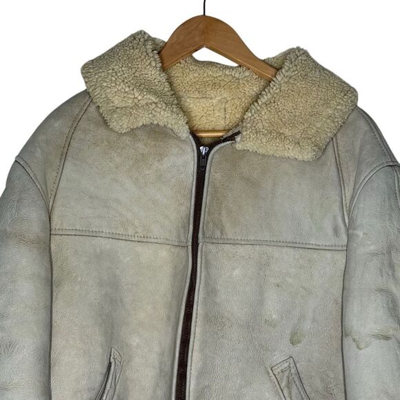 Vintage Bert Paley Beige Long Sleeve Leather Jacket Size 44 Sherpa Lined - Picture 2 of 15